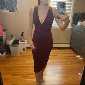 Burgundy Suede Midi Dress